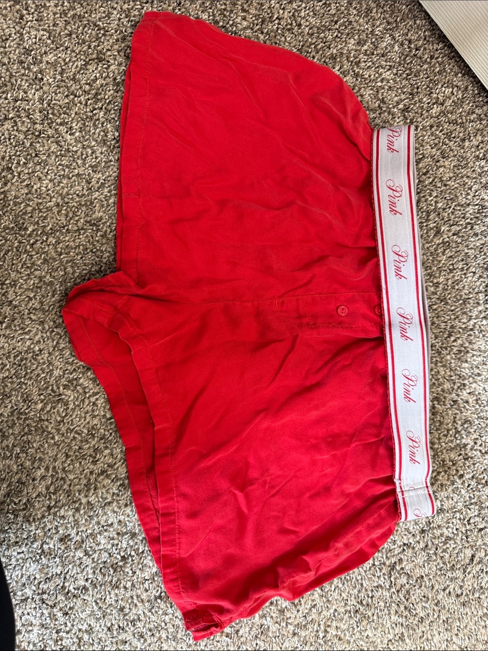 PINK Victoria's Secret Red Athletic Lounge Shorts with White Branded Waistband